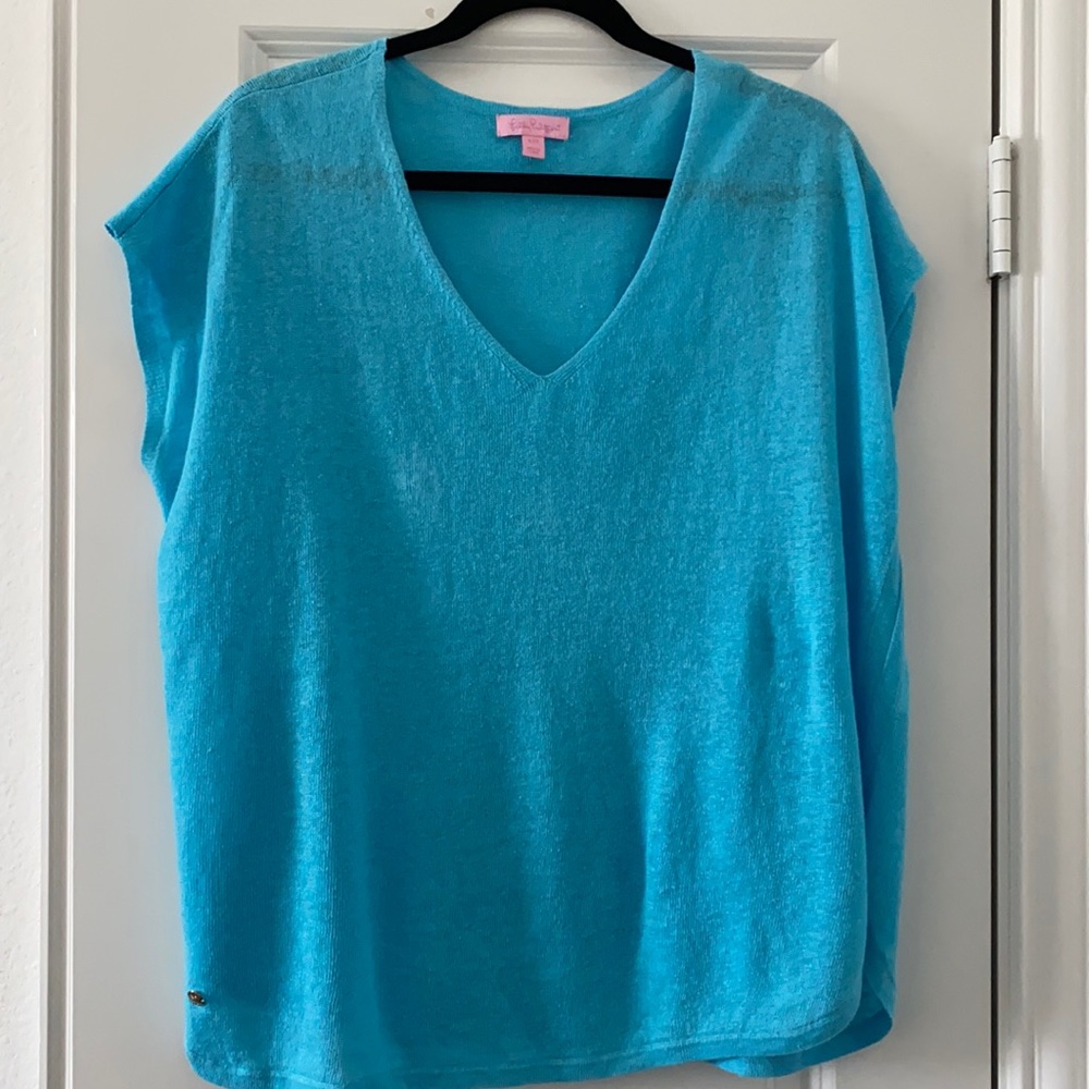 Lilly Pulitzer Light Blue 100% Linen Top